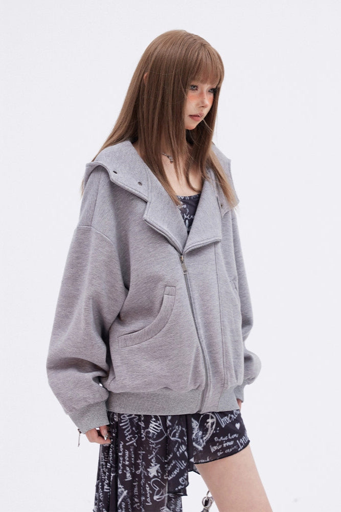 American Retro Hooded Loose Double Zipper Hoodie