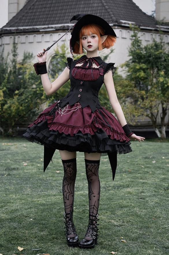 [Vorbestellschluss 8. Mai] Schmales ärmelloses Halloween-Gothic-Kleid im Zaubertrank-Stil