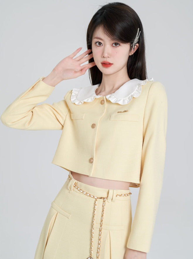 Milky Yellow Short Jacket + Long Flared Skirt