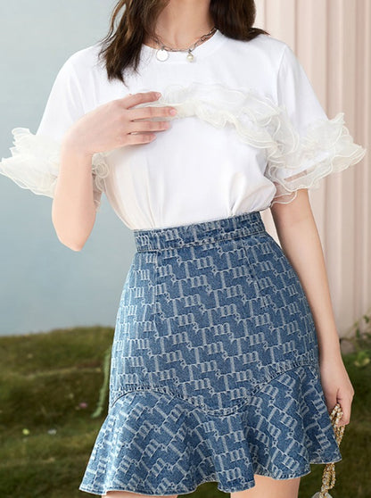 Logo Jacquard Denim Skirt