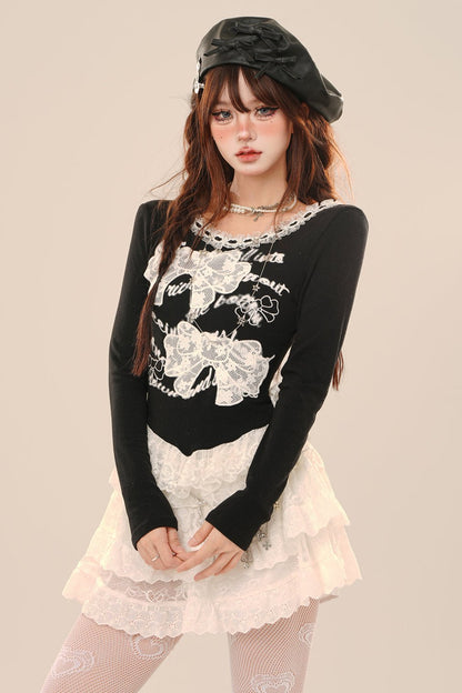 Ballet Lace Long Sleeve Slim Top