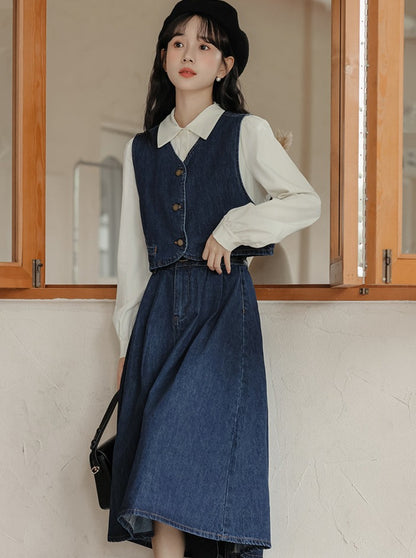 Retro denim vest + skirt + shirt