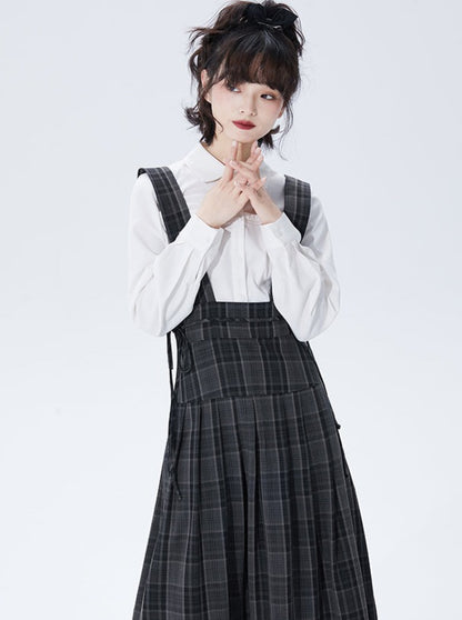 Charlotte Tailor Gray Check Suspender 2wey Skirt