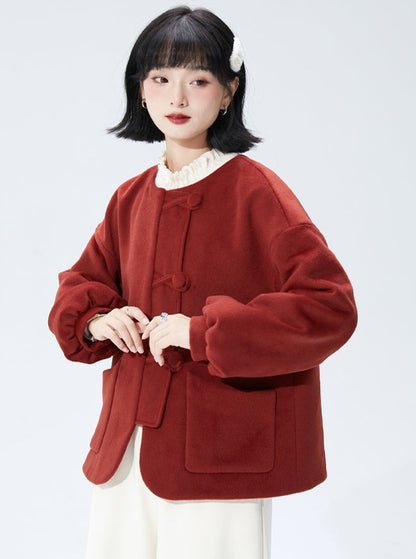 Luz Retro Lantern Sleeveless Round Neck Wool Coat