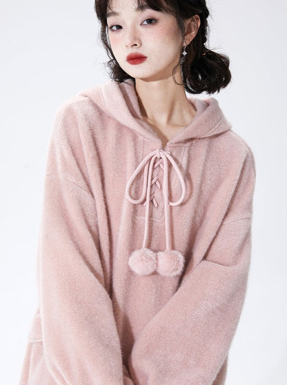 Hood Ribbon Strap Fur Ball Dress