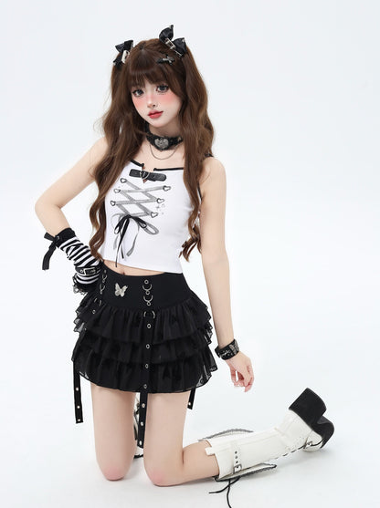 [5.31 95% de réduction] papillon y2k punk A-line cake in the early morning, puffy skirt, mesh skirt, female summer