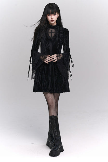 Retro Gothic Black Velvet Dress