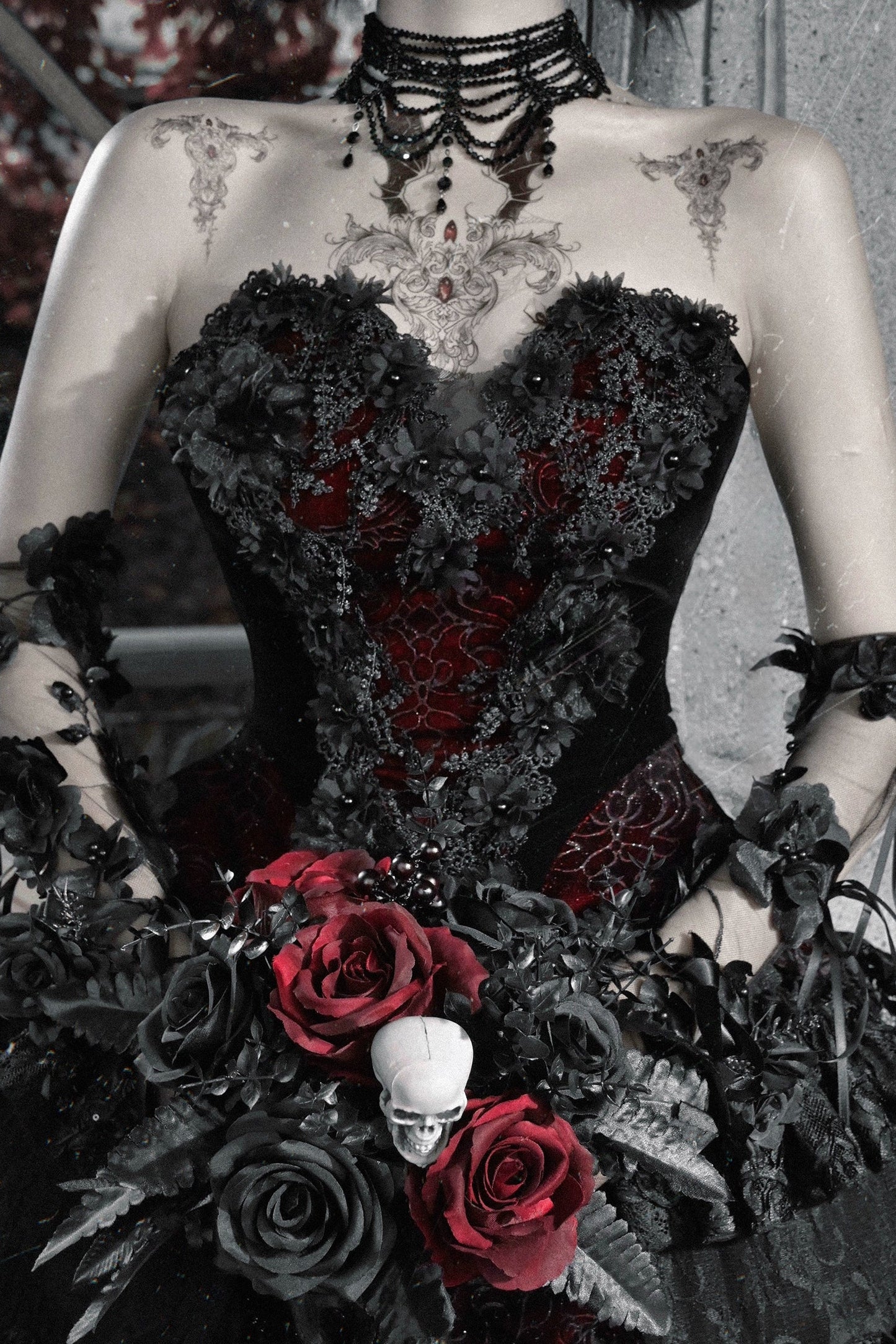 Dark Gothic Corset + Dark Flower Gloves
