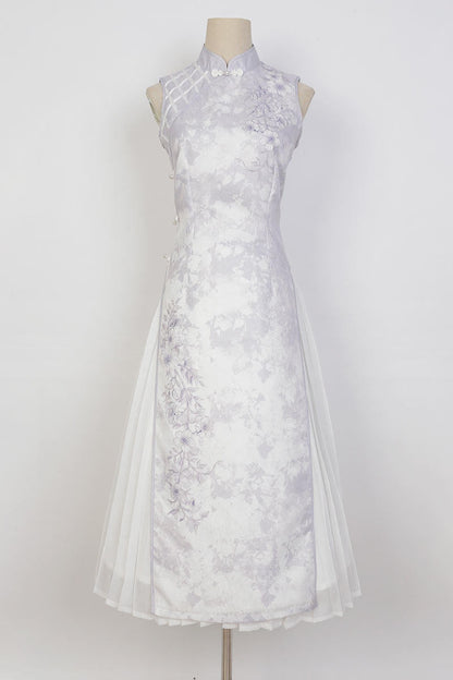 凌霄：民国风优雅气质无袖旗袍长袖开衫外套春夏两件套修身连衣裙