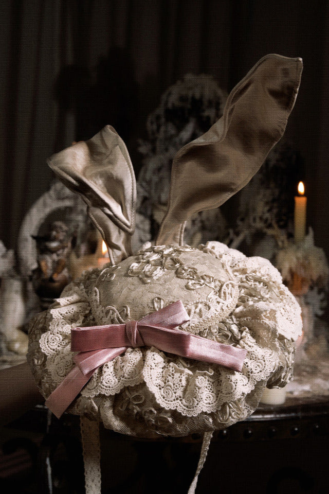 French Rococo Elegant Rabbit Ear Cap + Mesh Flat Cap + Mesh Bow Cap