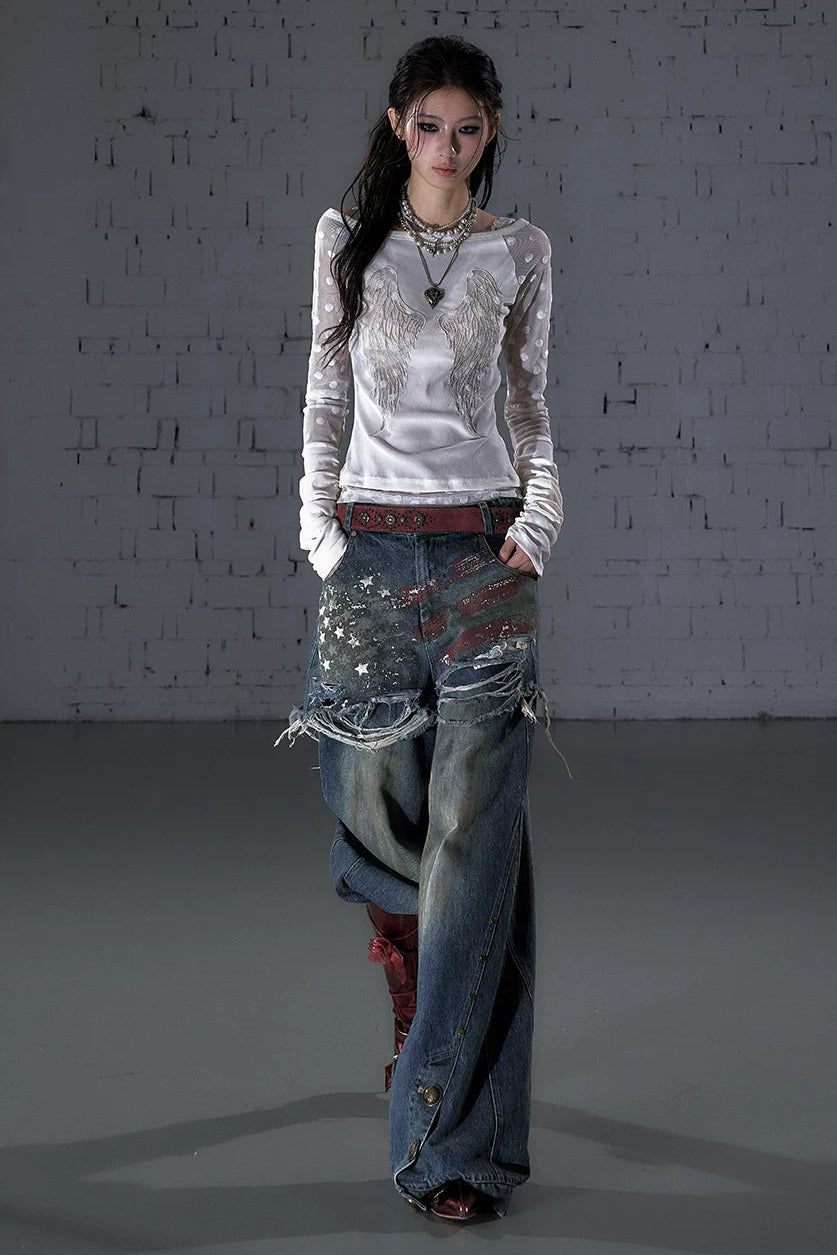 Barock-beflocktes, transparentes Oberteil