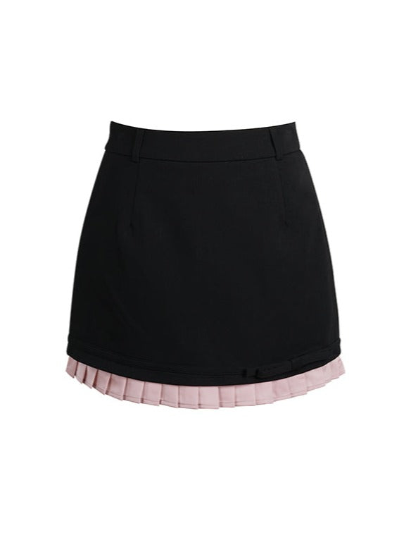 Ribbon waist mark top + ruffle skirt