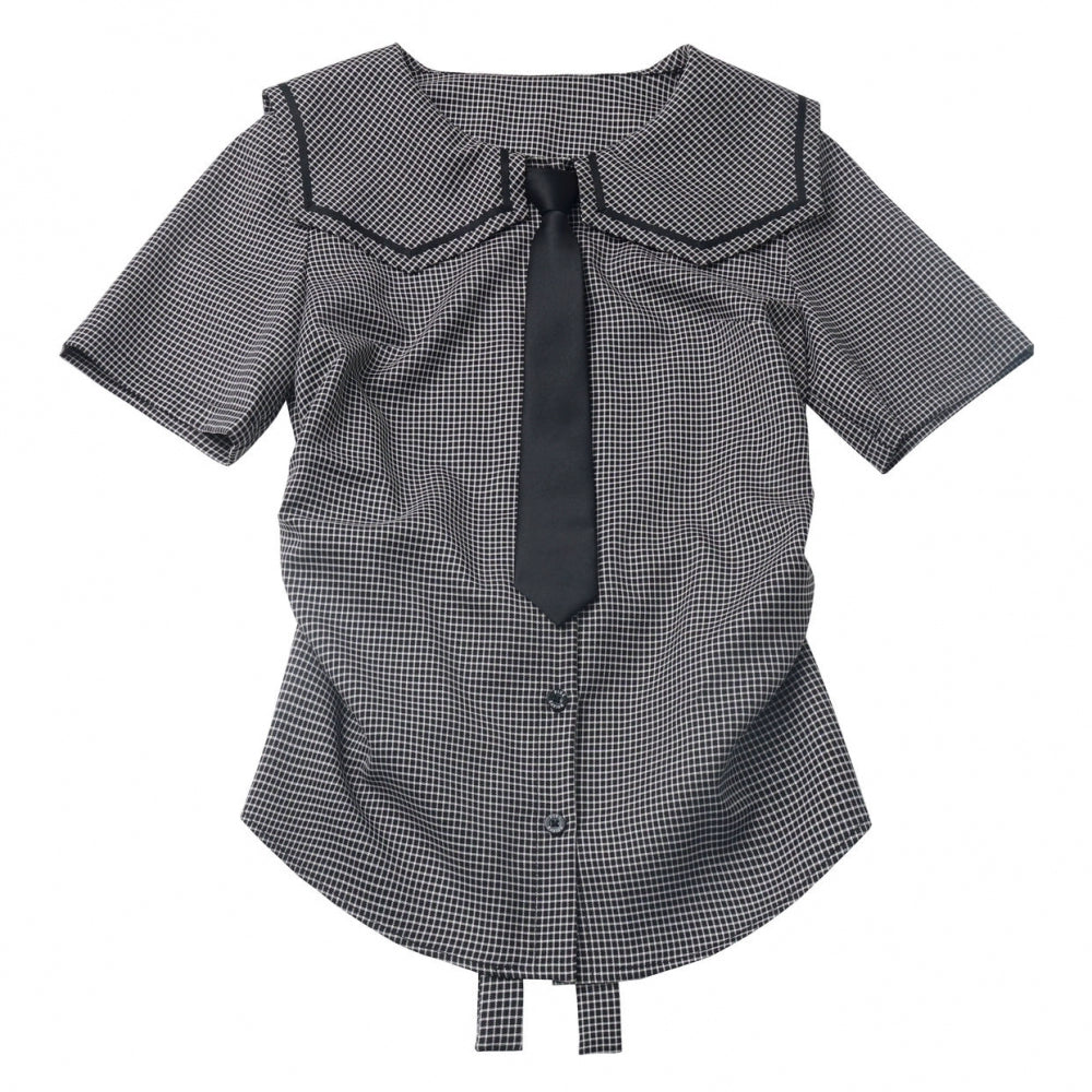 Plaid College Shirt + Shirt + Puff Skirt