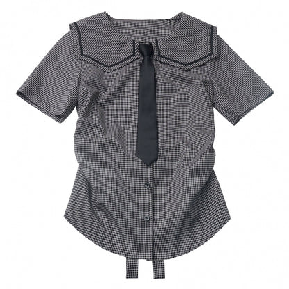 Plaid College Shirt + Shirt + Puff Skirt