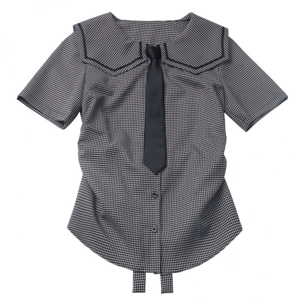 Plaid College Shirt + Shirt + Puff Skirt
