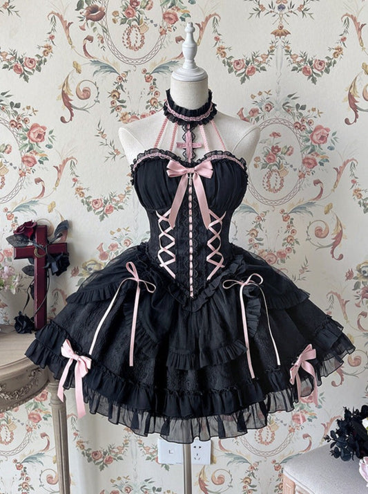 [Deadline for reservation: April 30] Alice girl original new Lolita cross girl ballet skirt doll Lolita hanging neck dress