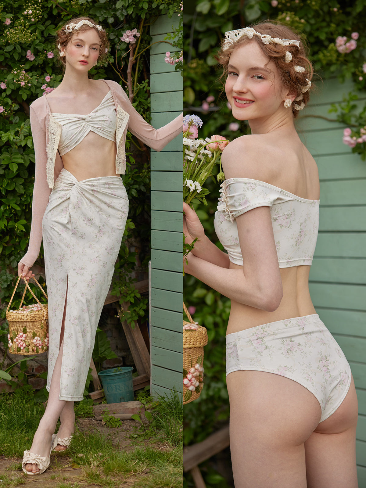 Sweet Retro Flower 3 Piece Set-Up Swimsuit