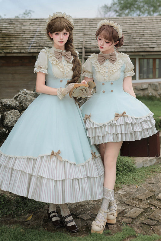 Lace Stand Collar Petal Hem Ruffle Dress