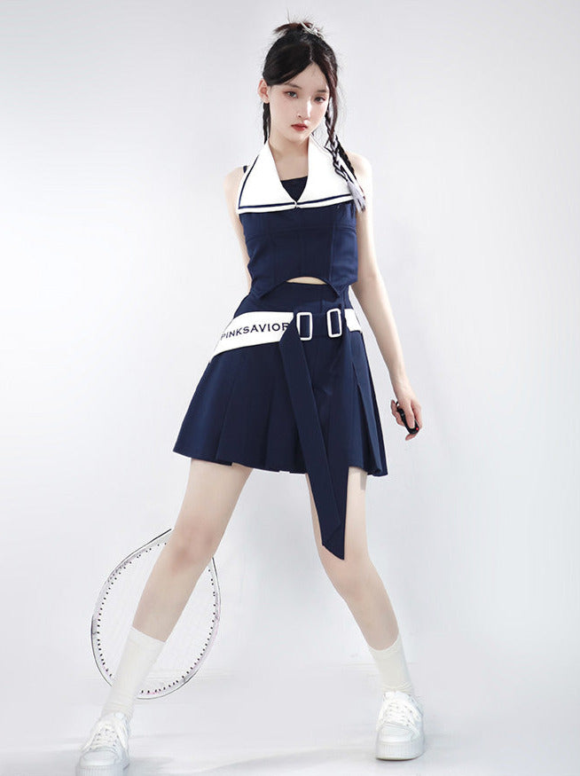 Sailor Girl Summer Sports Leisure Shoulder Suit + One Piece