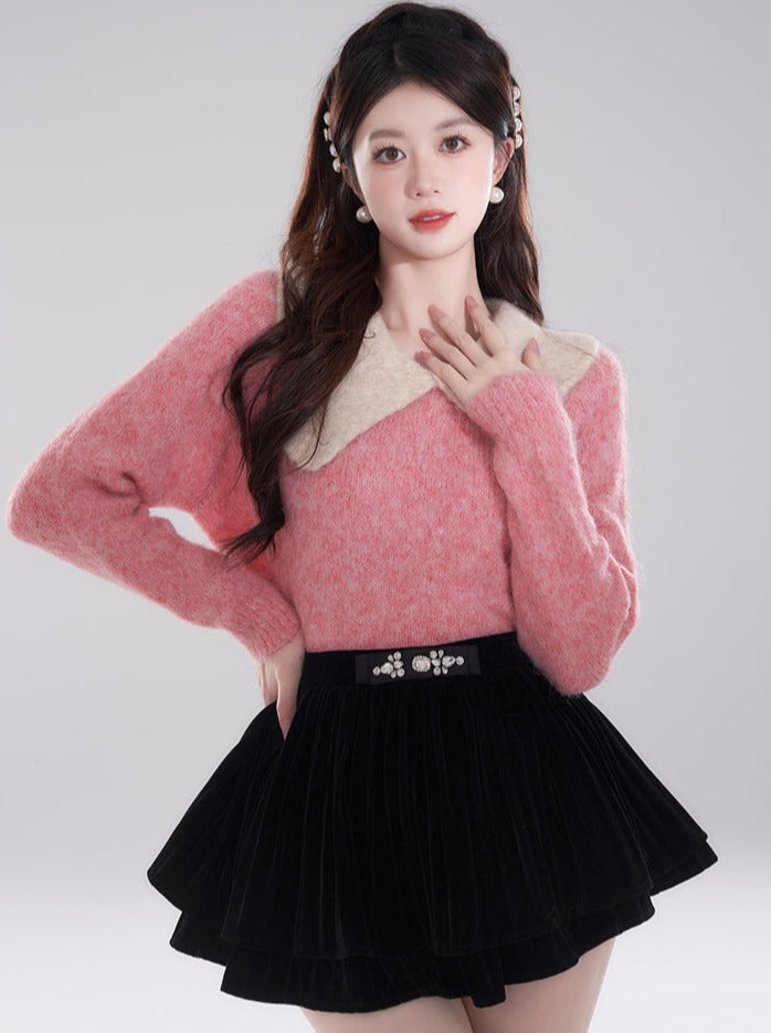 Mink Retro Collar Bi-French Knit