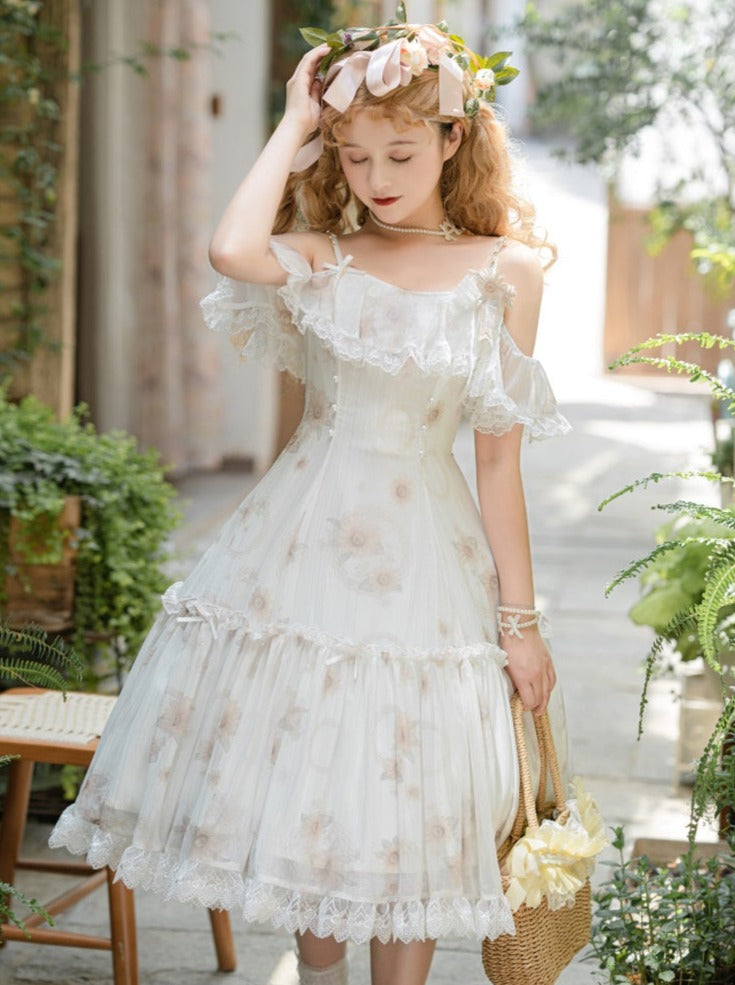 ピュアホワイトフラワーシフォンロリータサマードレス