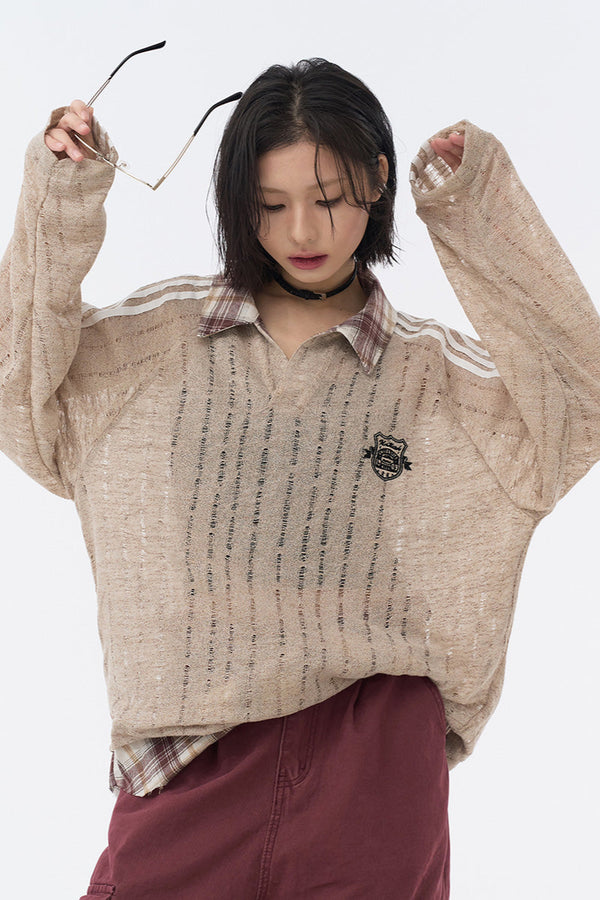 Plaid Sheer Sweatshirt