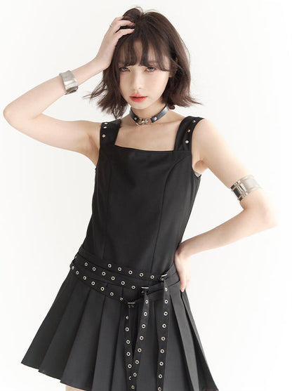 Retro Design Strapless Short Pleated Vest Dress