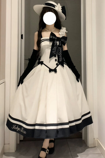 【Reservierungsschluss 29. Juli】Klassisches Schleifen-Elegant-Lolita-Stickerei-JKS-Kleid-Set (mit Korsage) + Zubehörset
