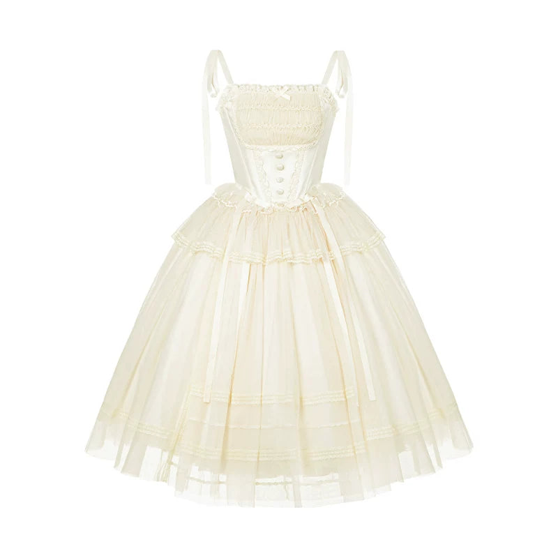 Weißes Korsett-Prinzessin-Lolita-Kleid + Outerwear + Accessoires