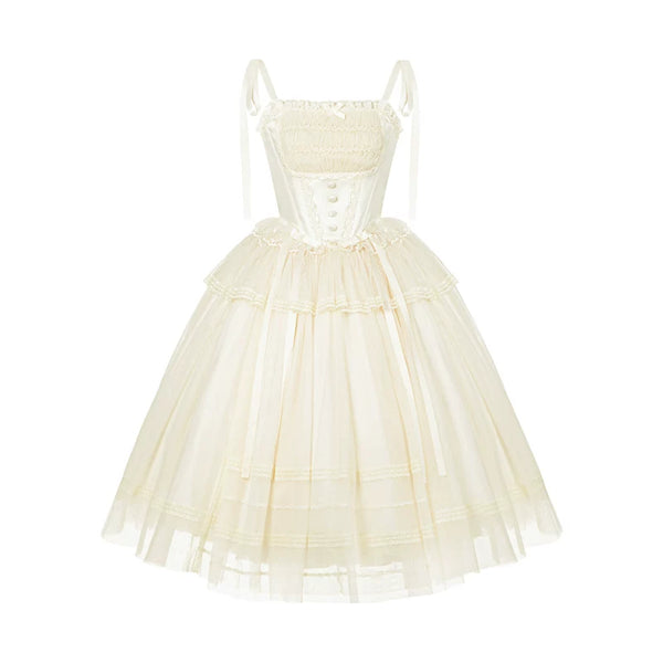 Vestido lolita de princesa con corsé blanco + prenda exterior + accesorios