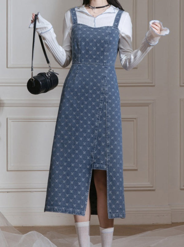 Veste papillon bleu denim romantique + Robe caraco papillon en denim