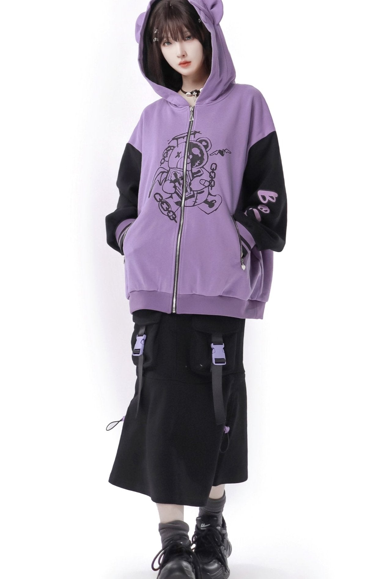 Purple-Black Slimming Sweat Skirt Set-Up