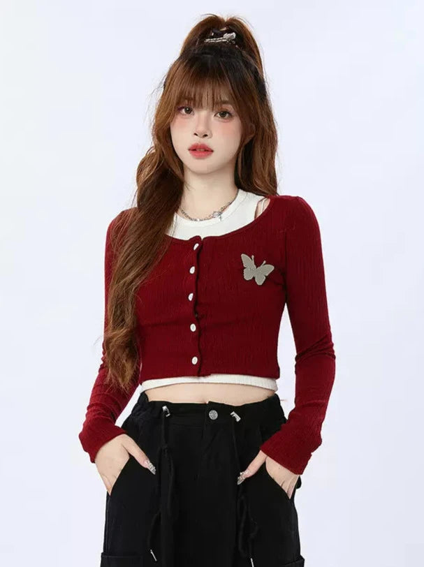 Two-piece design knit cropped top