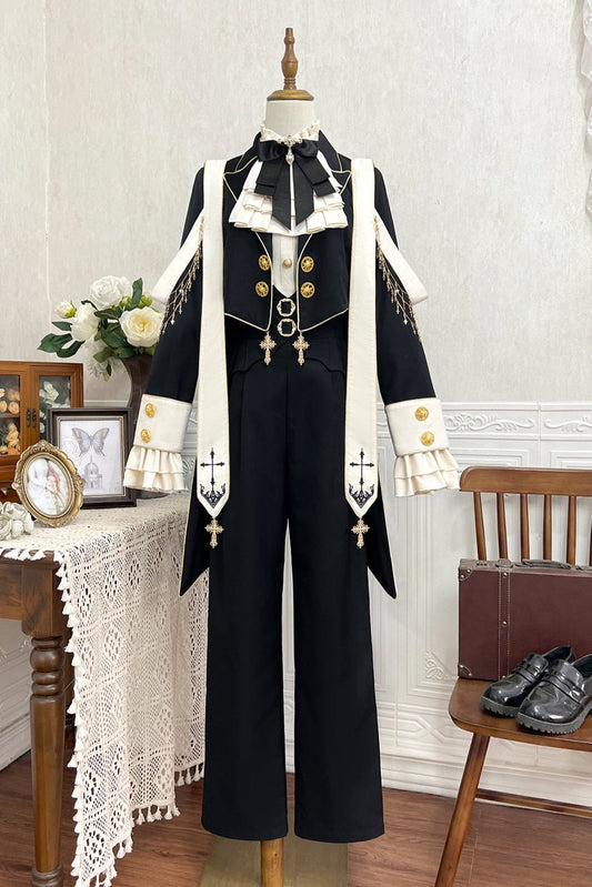 [Précommande]Ensemble Long Veste Pantalon Papillon Queue d'Hirondelle Prince Gothique