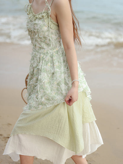 Seaside Vacation Floral Ruffle Ribbon Top + Assassus Dress [Short Long]