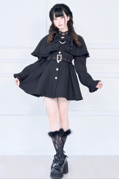 【予約商品】チェックアンドブラックケープショートトレンチクラウンリボンコート