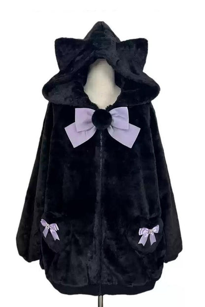 [Reserved product] Cat ear hoody suite ribon plash coat