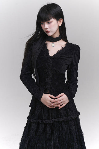 Velvet v-neck top + mode ghost skirt