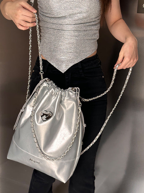 Cool Metal Heart Soft Leather Lost Bag