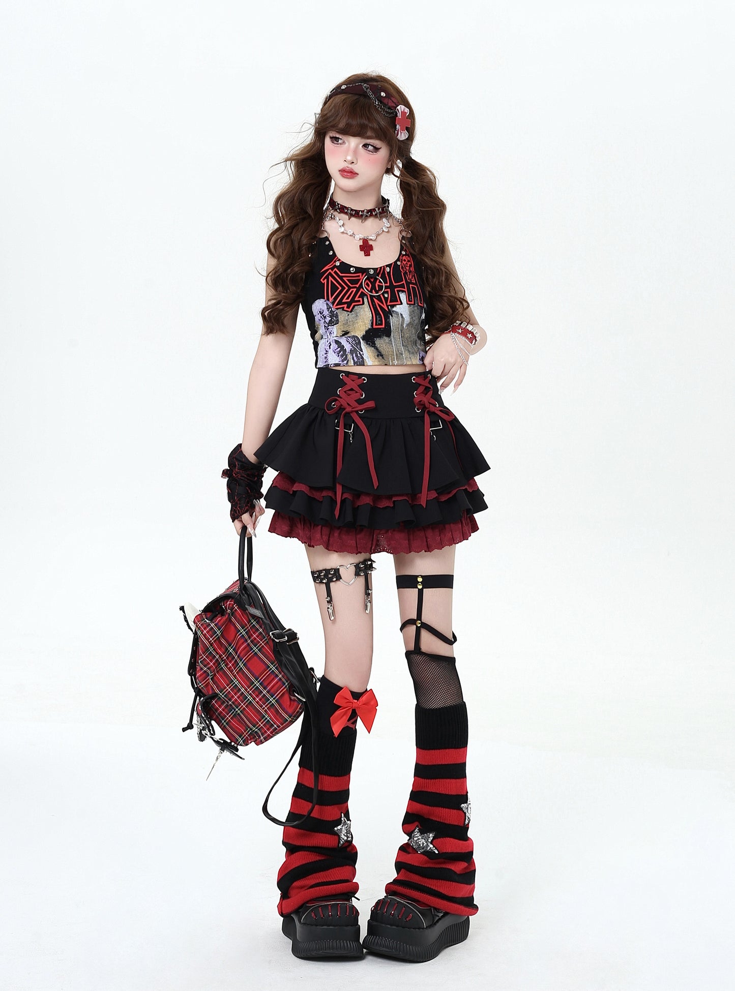 Lace-Up Design Flared Skirt