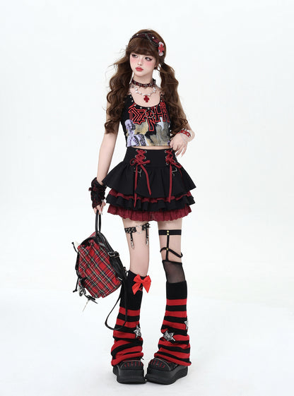 Lace-Up Design Flared Skirt