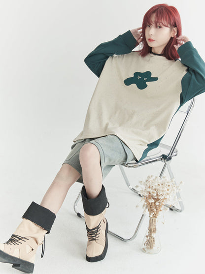 Contrast Color Raglan Sleeve Long T