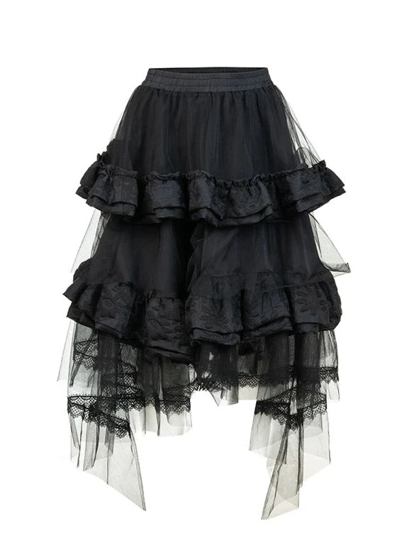 Lace Splicing Asymmetrical Skirt