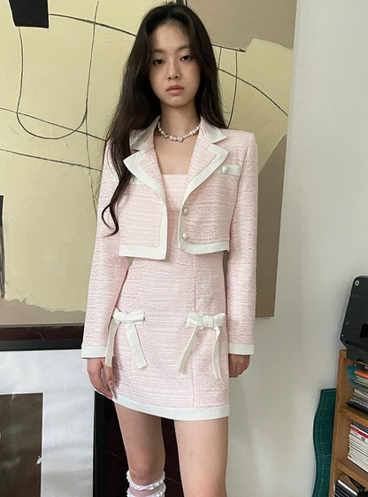 Pinky Short Jacket + Tube Top Ribbon Skirt