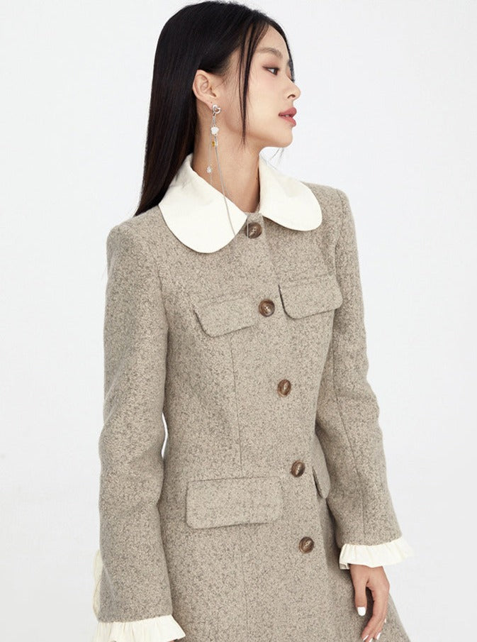 Doll Collar Ruffle Fur Wool Coat