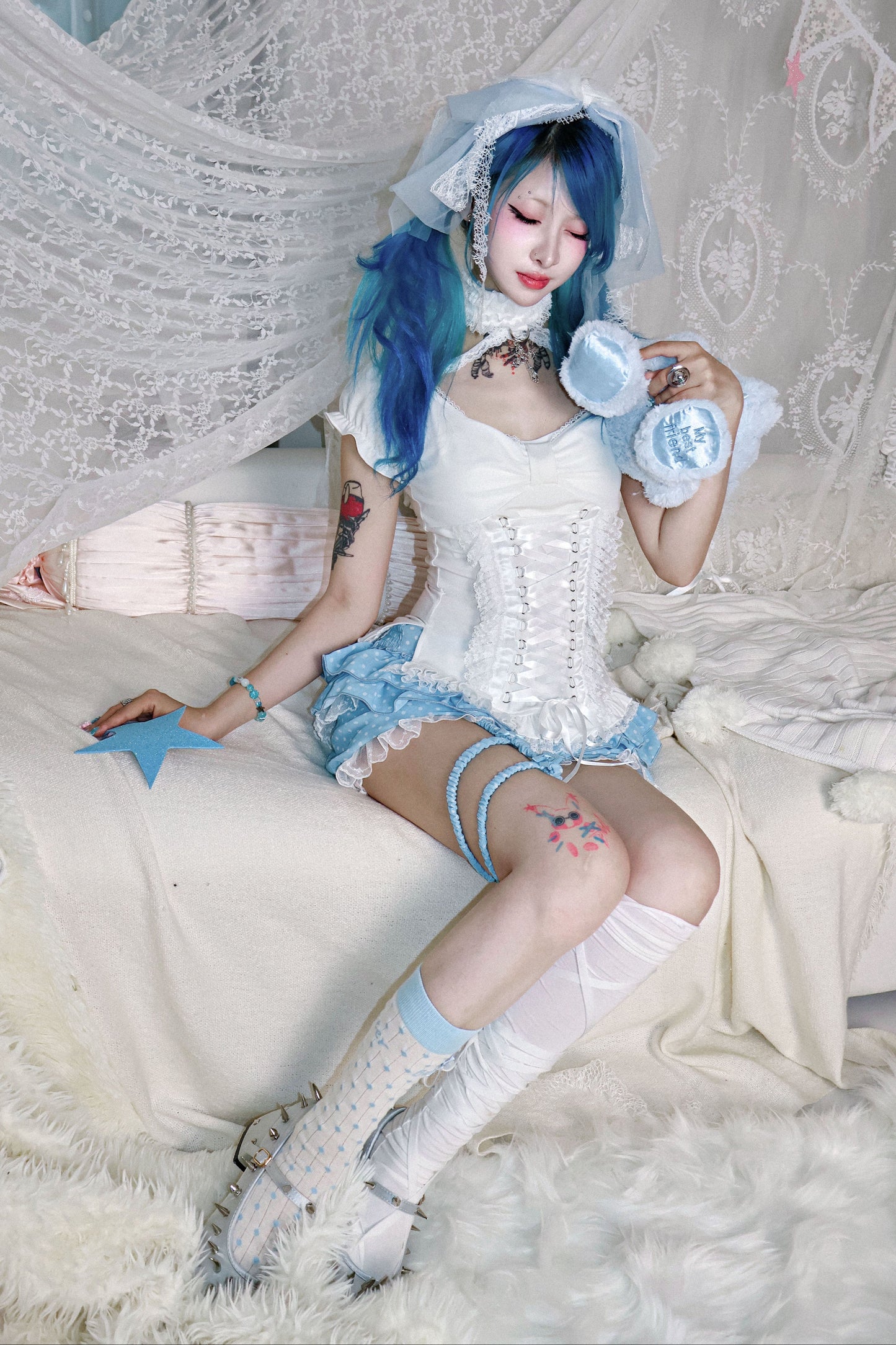 Y2Kドットレースレッグループ付きパンツ