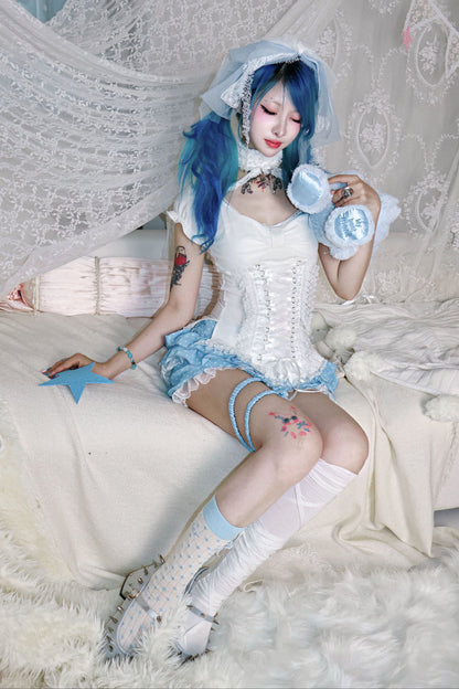 Y2Kドットレースレッグループ付きパンツ