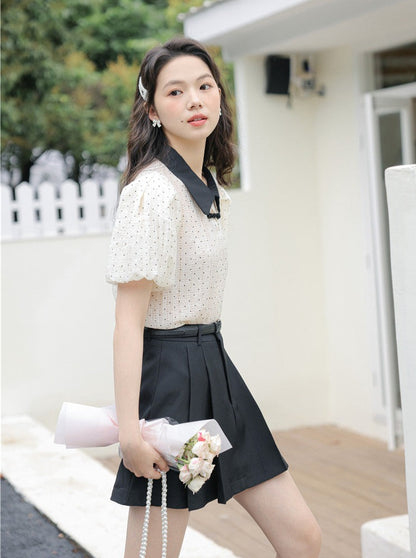 Retro China Buckle Design Dot Summer Shirt