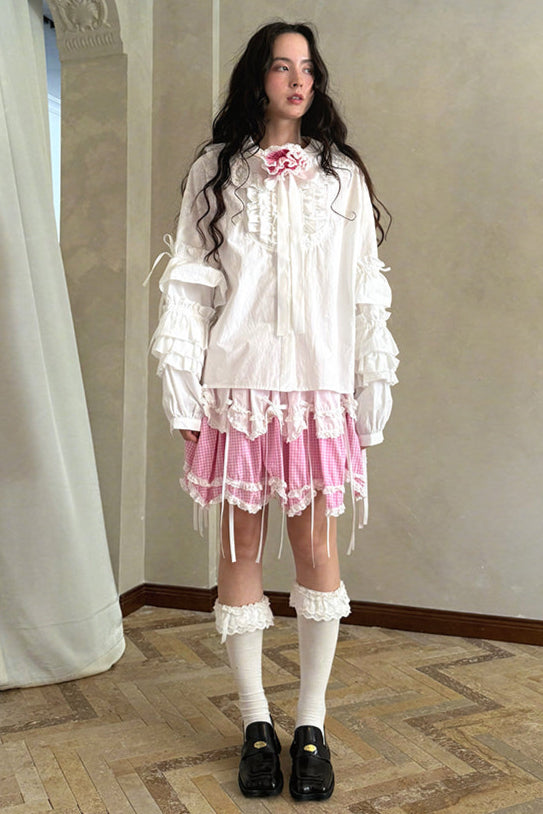 Camisa de patchwork con cuadrícula rosa muñeca