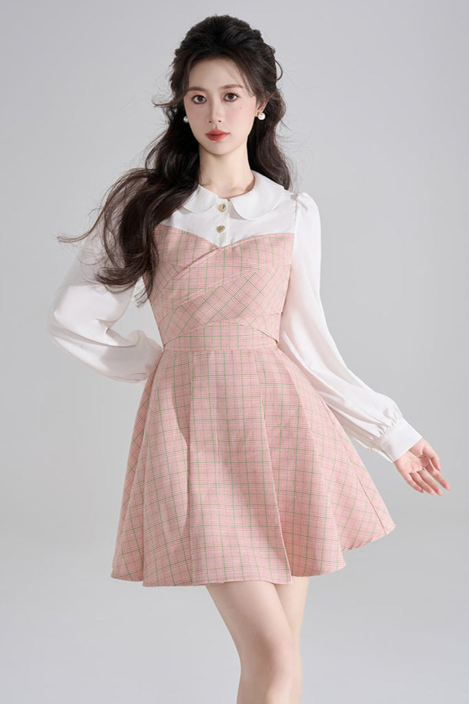 フローラルウエストラインピンクワンピース